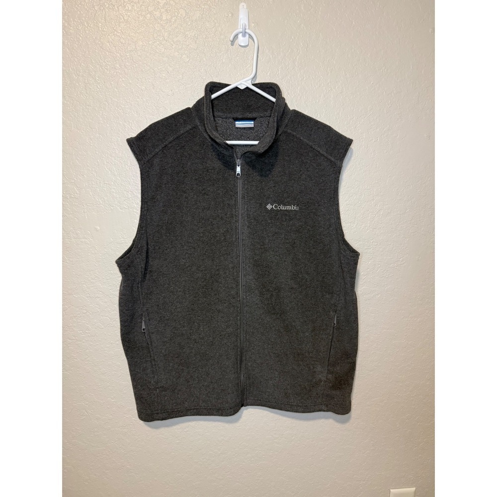 Columbia Mens Fleece Vest Full Zip Gray Sleeveless Outdoor Casual Layering